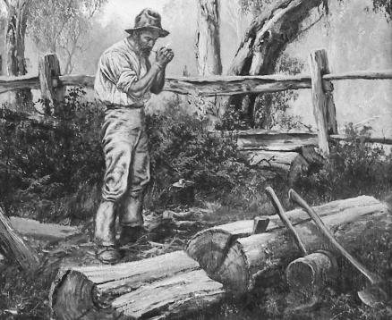 Splitting timber early Australia - showing tools